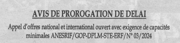 Avis de prorogation de d&eacute;lai