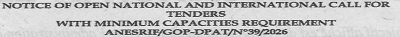 Notice of open national and international call of tenders