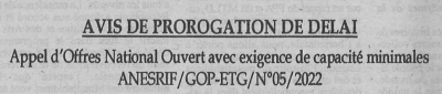 Avis de prorogation de d&eacute;lai