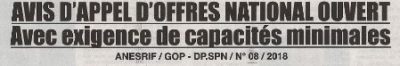 Appel d'offre ANESRIF/GOP- DPSPN  N08 2018