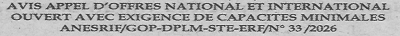 Avis d'appels d'offres National et International