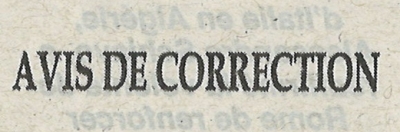 AVIS DE CORRECTION
